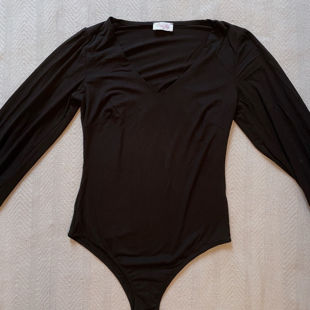 pink lily size medium black bodysuit